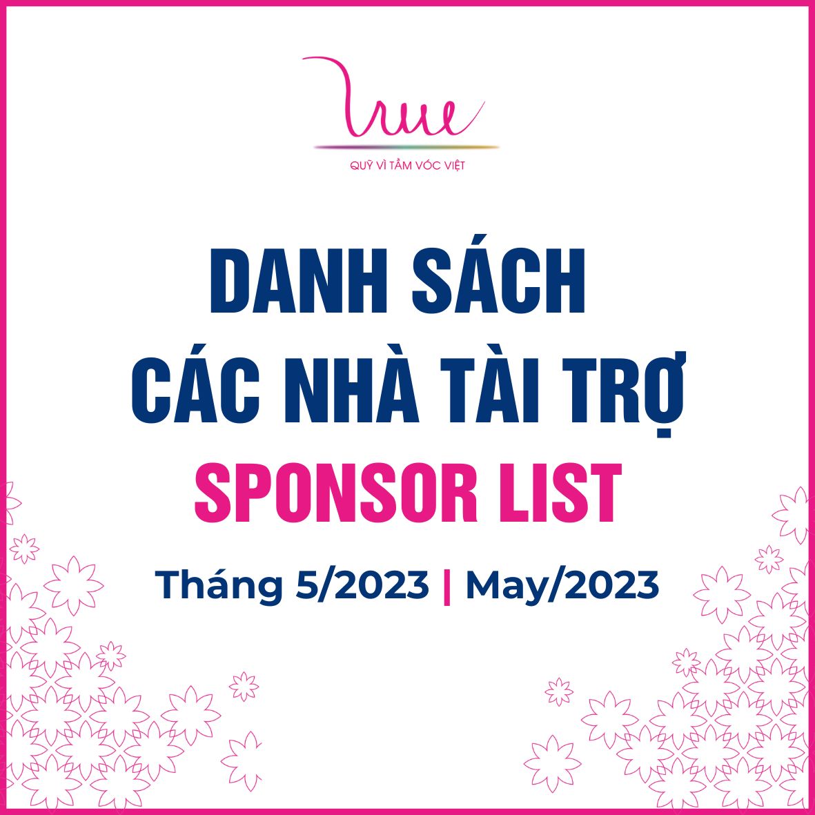 Danh sách các nhà tài trợ tháng 5 năm 2023